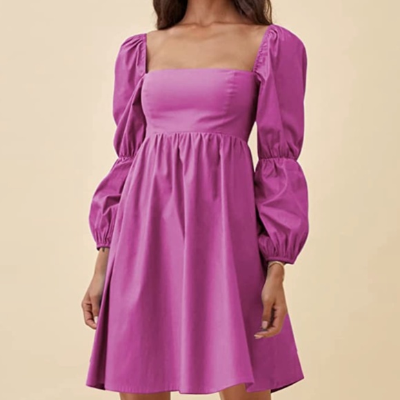 Exlura Dresses & Skirts - Exlura Pink Square Neck Long Sleeve Mini Dress NWT